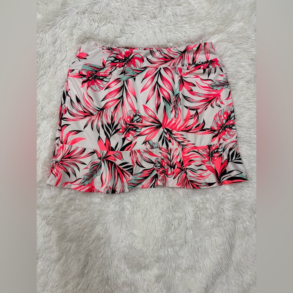 Tail Women's Mini Skirt with Pink and Black Leaf Design